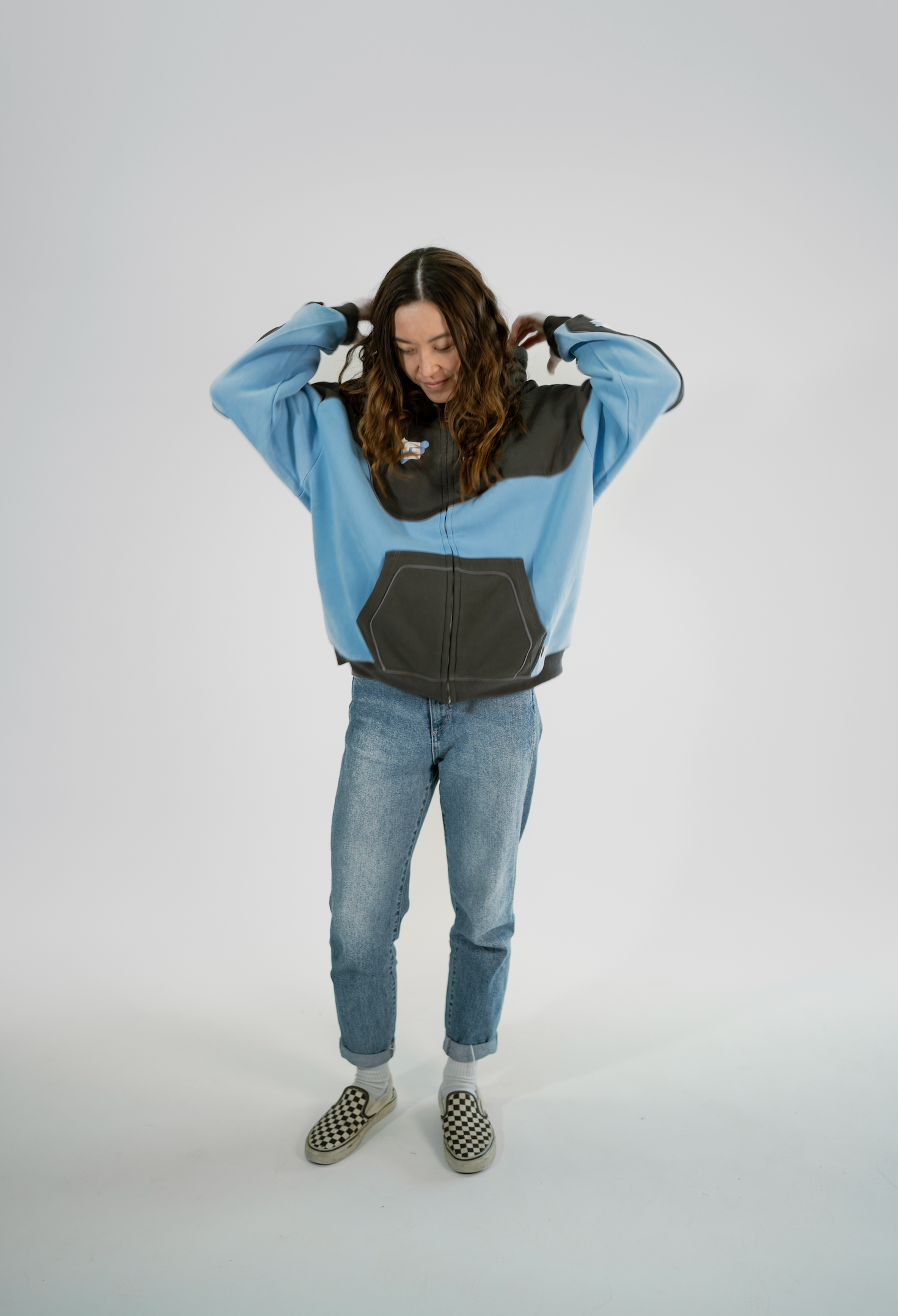 Wave Panel Zip Up Hoodie
