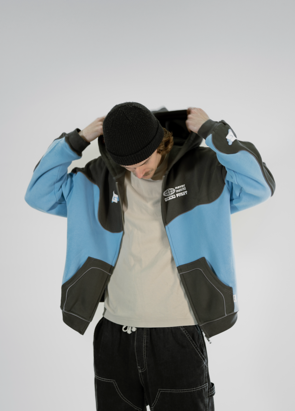 Wave Panel Zip Up Hoodie
